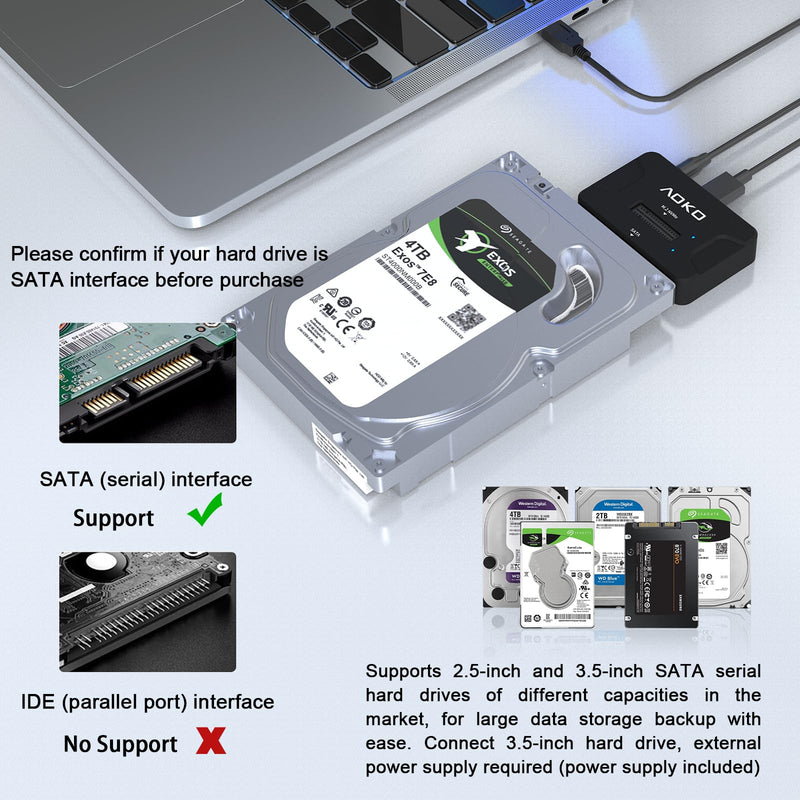 AOKO Dual Bay Hard Drive Docking Station Reader Adapter for M.2 NVMe SSD+ 2.5/3.5 SATA Drives, Support Simultaneous read & write, Included 12V/3A Power Adapter