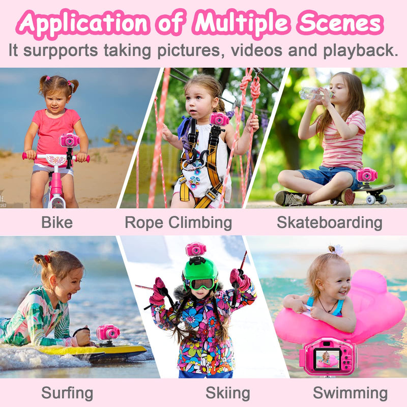 Agoigo Kids Waterproof Camera Toys for 3-12 Year Old Girls Christmas Birthday Gifts, Kids Underwater Sports Camera HD Children Digital Action Camera 2 Inch Screen with 32GB Card (Rose Red) Rose Red