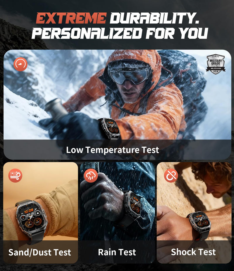 Military Smart Watches for Men,Built-in GPS/LED Flashlight/Compass/600mAh Battery,2.13" AMOLED Outdoor Sports Smartwatch with 170+ Sport Modes,5ATM Waterproof Fitness Tracker for iOS Android,Silicon