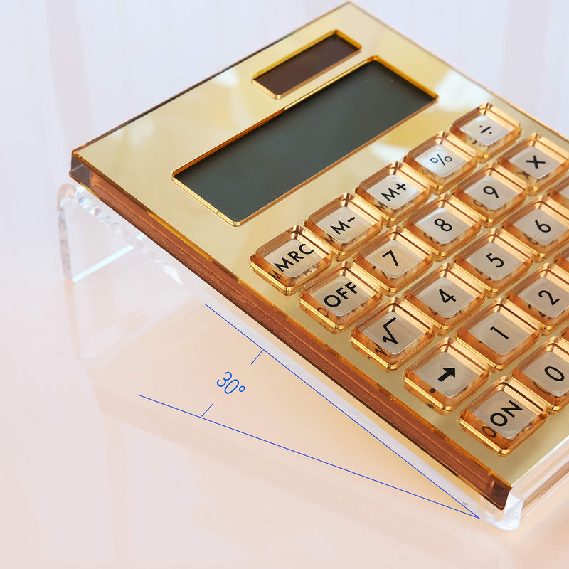 Acrylic Calculator with Stand, Battery and Solar Hybrid Powered Basic Calculator 12-Digit LCD Display,Home Office Desktop Accessories(Gold) Gold