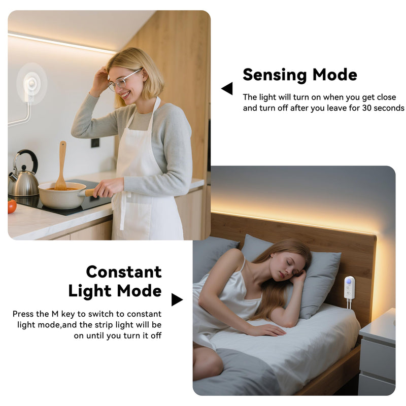 [AUSTRALIA] - PAUTIX COB LED Strip Lights 2700K Warm White,Motion Sensor LED Lights,Dimmable 24V Motion Activated LED Strip Light,20ft Super Bright with Dual Lighting Mode,for Under Cabinet,Kitchen,Stairs,Bedroom 2700K-20ft(DC24V) 