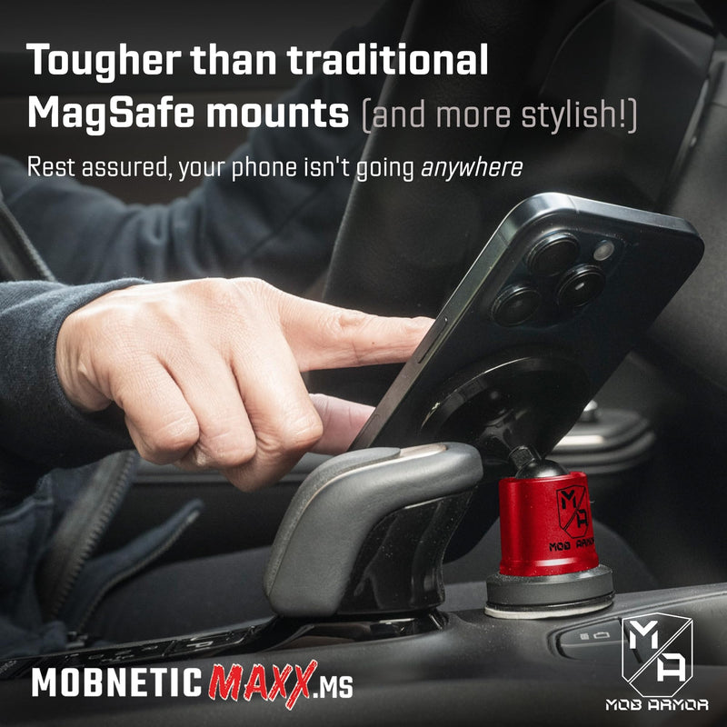 Mob Armor MobNetic Maxx MS MagSafe Phone Mount for Car, Red | Customized MagSafe Compatible, Personalized Mount, Heavy Duty Aluminum Metal, Works w/ iPhones & Androids