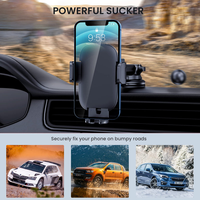 Qifutan Car Phone Holder Mount Phone Mount for Car Windshield Dashboard Air Vent Universal Hands Free Automobile Cell Phone Holder Fit iPhone Black