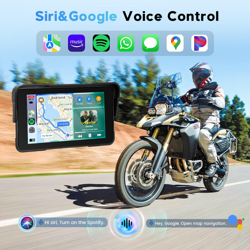 5-Inch Motorcycle CarPlay Screen Wireless Android Auto for Moto with GPS Navigation for Motorbike Bluetooth Voice Control Portable Moto Car Play Screen 5-Inch