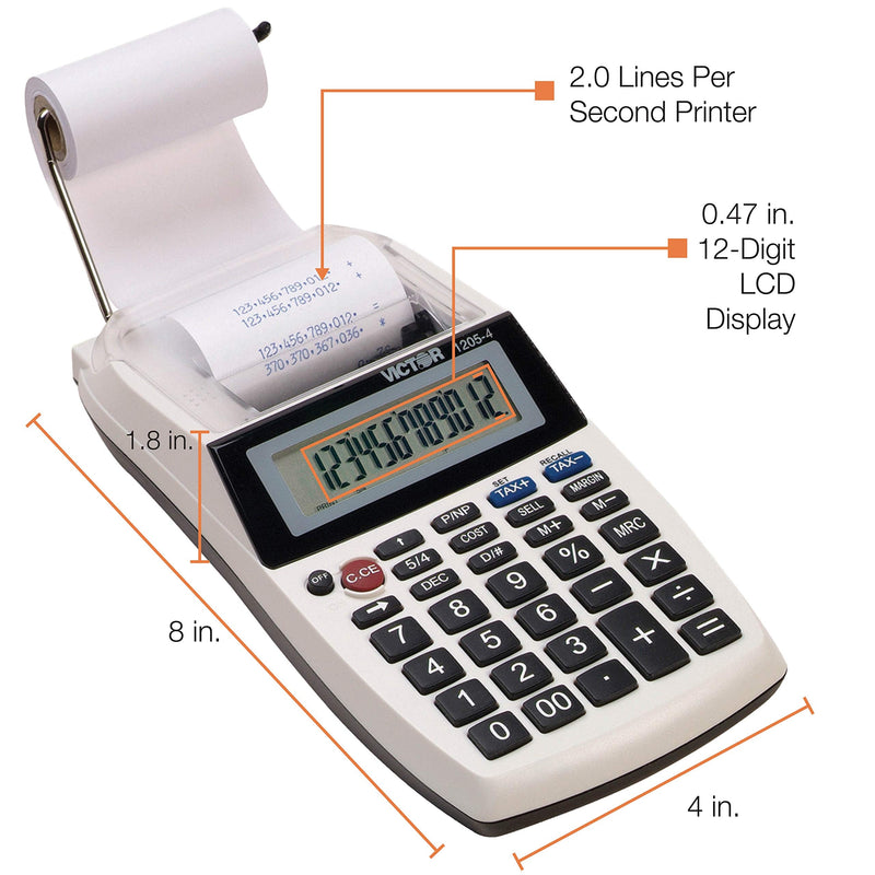 Victor 1205-4 12 Digit Portable Palm/Desktop Commercial Printing Calculator 1.8" x 4" x 8"