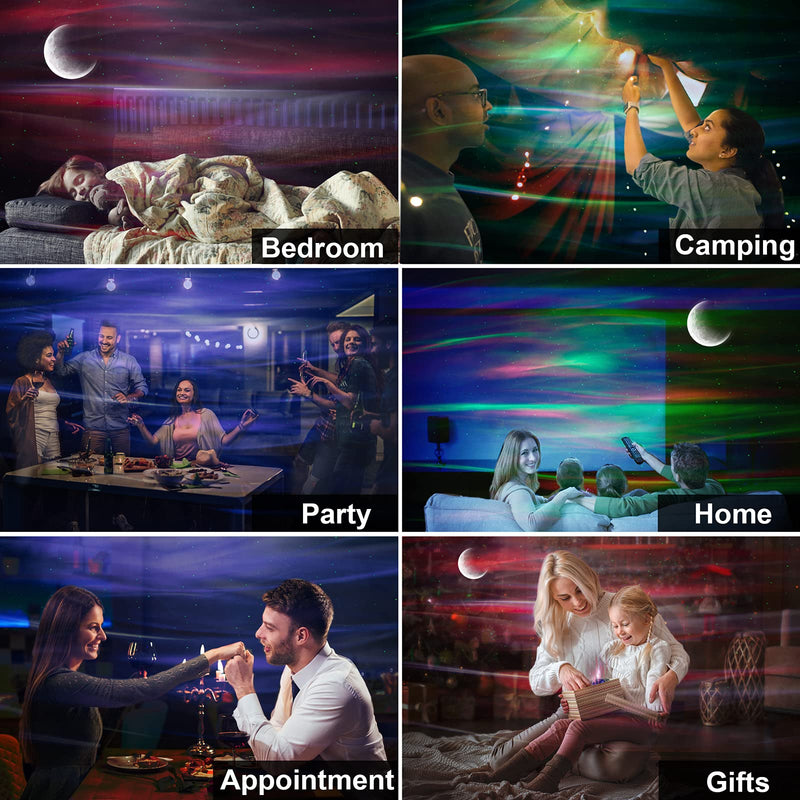 Cadrim Star Light Projector Aurora with Moon, LED Laser Starry Projection Built-in Bluetooth Speaker and Remote Multi-Color Night Lamp for Bedroom, Home Theater, Game Room and Mood Ambience Black