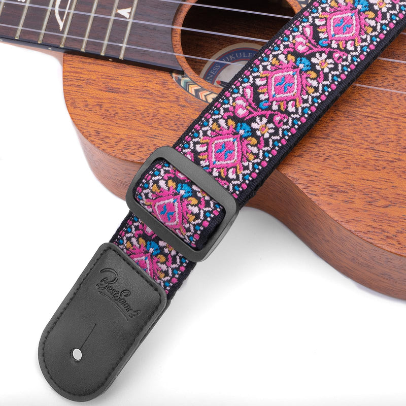 BestSounds Ukulele Strap, Jacquard Weave Adjustable Uke Mandolin Shoulder Straps for Adult & Kids, Ukulele Button Accessories Pink