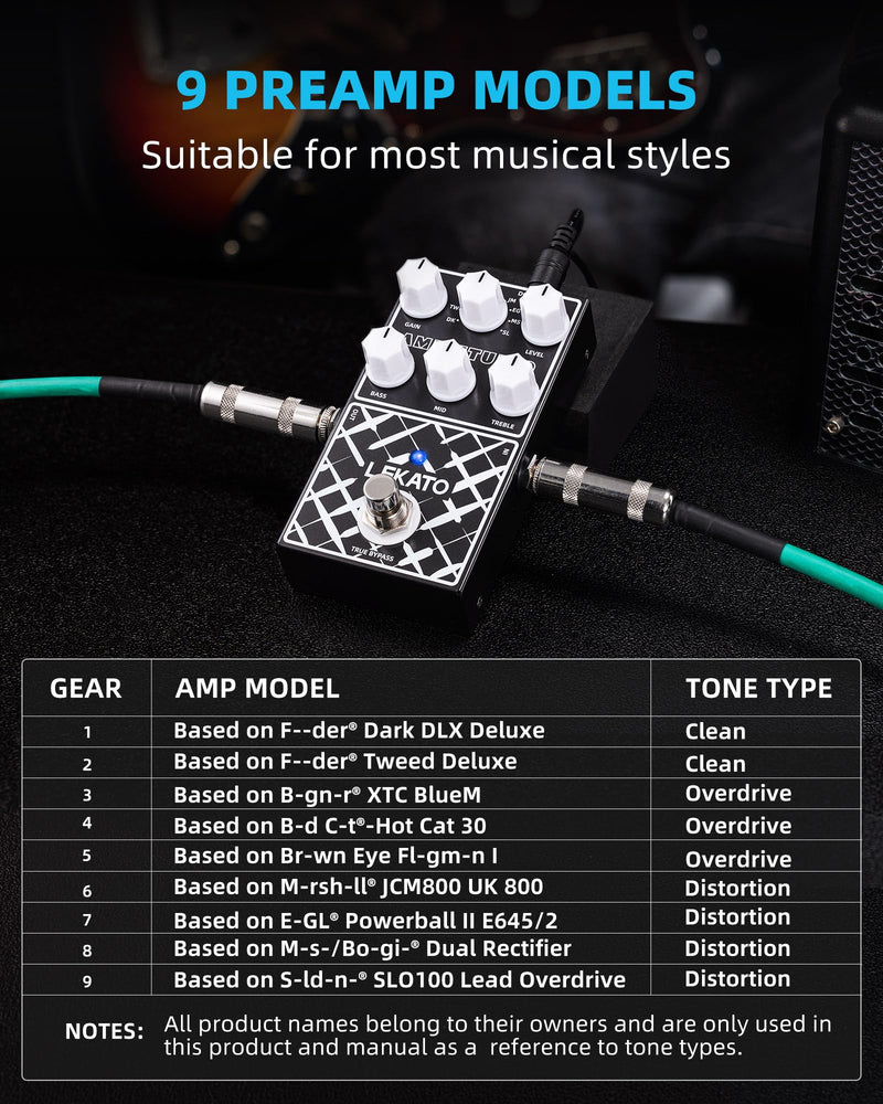 [AUSTRALIA] - LEKATO Amp Simulator Guitar Effect Pedal with True Bypass Clean to Overdrive for Electric Guitar Bypass (EP-01) Black Amp Simulator 