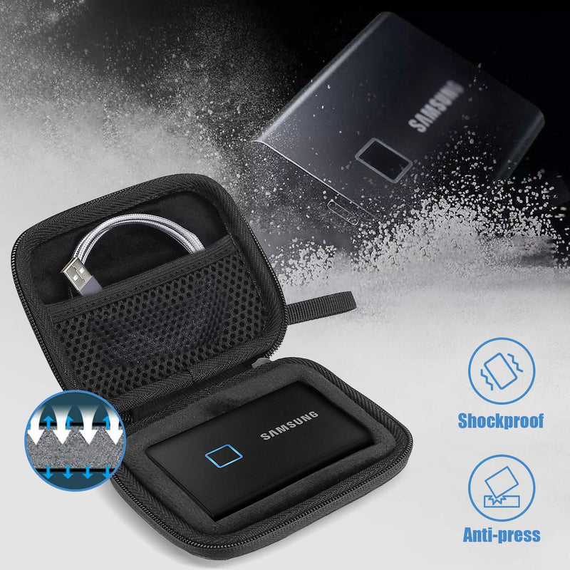 ProCase Hard Carrying Case Compatible for Samsung T7/ T7 Touch Portable SSD with 2 Cable Ties, Shockproof Travel Organizer for T7/ T7 Touch 500GB 1TB 2TB USB 3.2 External Solid State Drives -Black Black