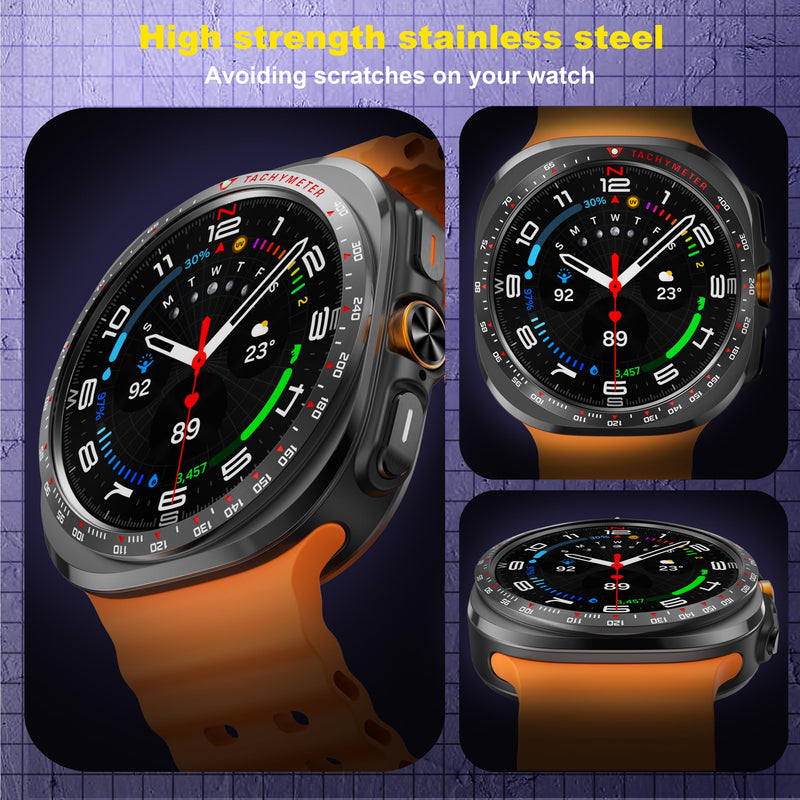 Samsung Galaxy Watch Ultra Bezel Cover and Samsung Galaxy Watch Ultra Titanium Band, Comes with Screen Protector (Black 47mm)