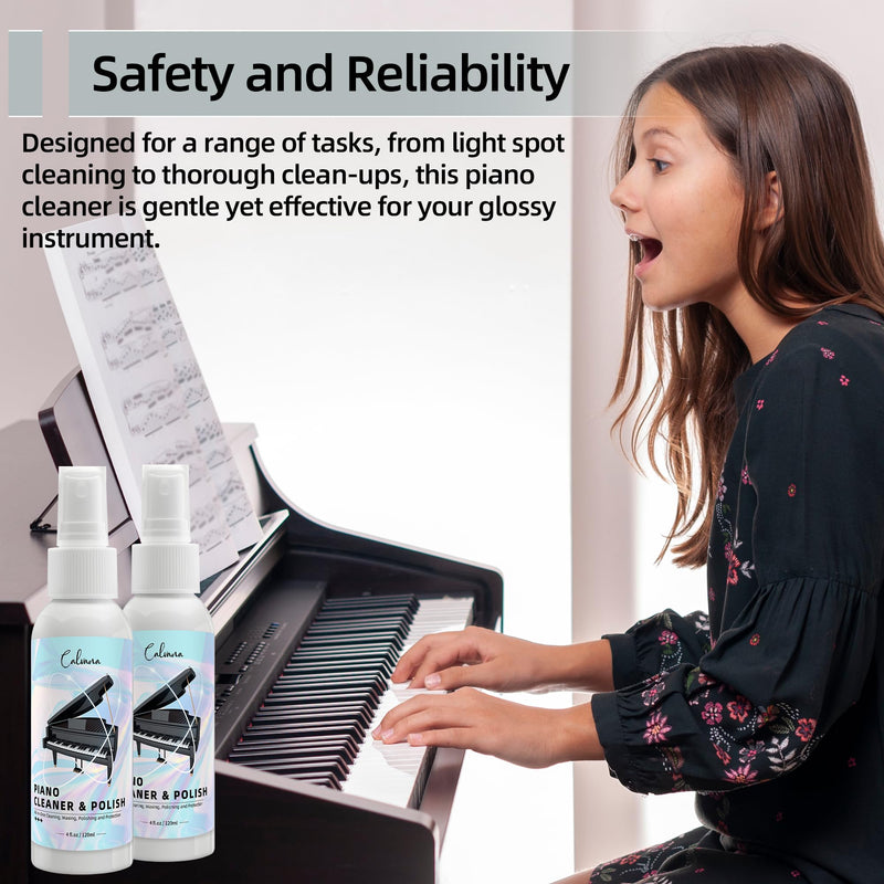 [AUSTRALIA] - Calvana (2-Pack) 2-in-1 Piano Cleaner and Polish Kit, Includes 12x12 Microfiber Cleaning Cloth, Piano Accessories for Most Piano Surfaces, Grand Piano, Digital Piano, Baby Grand Piano, Violin, 4 OZ×2 Cleaning & Polish Kit with Cleaning Cloth 2pk 