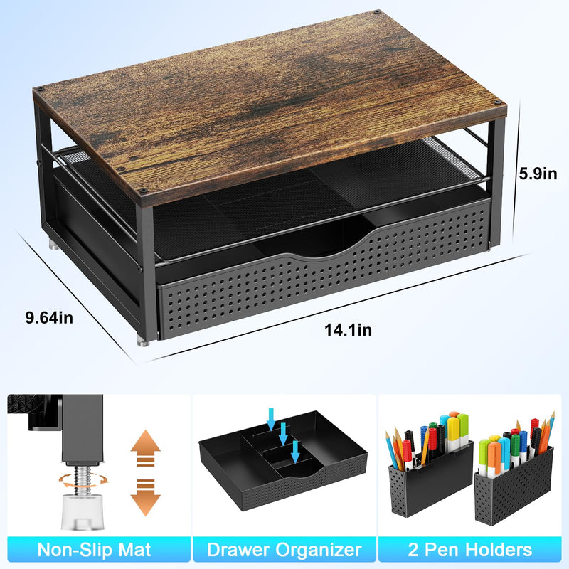 gianotter 4-Tier Paper Letter Tray + Monitor Stand with Storage (Black)