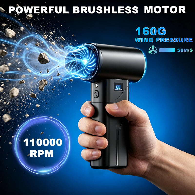 2-in-1 Vacuum and Blower, 110,000 RPM Compressed Air Duster, 160g Powerful Jet Dry Blower, Smart LED Display & Magnetic Nozzles, Cordless Air Duster for PC Cleaning Kit, Keyboard, Car Detailing