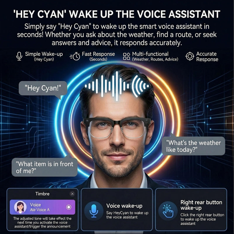 AI Smart Glasses with Camera 1080P POV Video Recording Photochromic | Real-time audio translation & open-ear Bluetooth music call