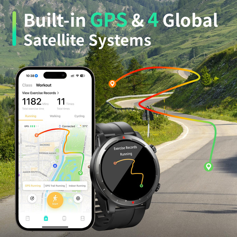 EZON Smart Watch with GPS(Answer/Dial Calls),1.43" AMOLED Display,Military Smartwatch Fitness Tracker with 100+ Sport Modes,Heart Rate,SpO2, Sleep Monitor,Compass,Compatible with Android iOS (Gray) Gray