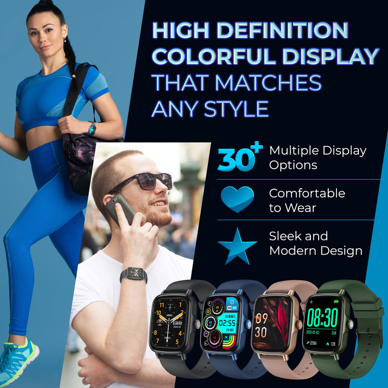 Smartwatch for Men & Women - Multi-Function Health Fitness Watch w/Accurate All- Day Sleep, Step & Heart Rate Monitoring - Waterproof iOS and Android Smart Watch for Women & Men (Black) Black