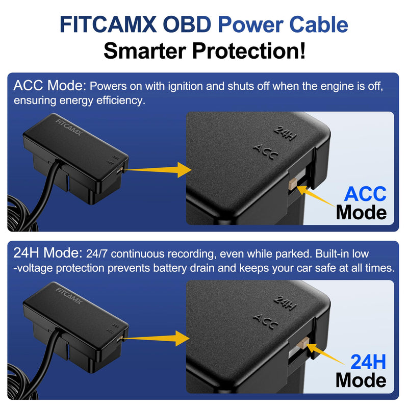 FITCAMX OBD Cable Dash Cams, Upgrade Parking Monitoring, Hardwire Wire Kit Accessories