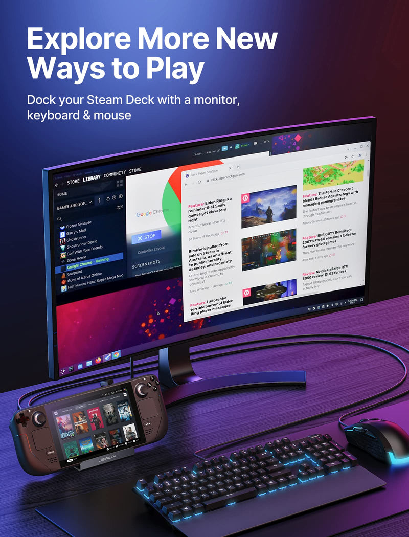 [AUSTRALIA] - JSAUX Docking Station for Steam Deck/ROG Ally, 5-in-1 Steam Deck Dock with HDMI 2.0 4K@60Hz, 100Mbps Ethernet, Dual USB-A 2.0 and 100W USB-C Charging Compatible with Steam Deck OLED-HB0602 Gray 