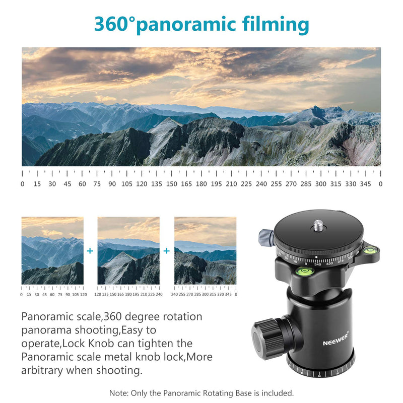 Neewer Camera Panoramic Panning Base with Style Plate, 3/8-inch Screw Aluminum Alloy Panorama Ball Tripod Head with Bubble Level for Tripod Monopod DSLR Cameras, Load Capacity 22 LBS