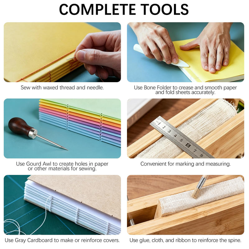 50 Pcs Book Binding Kits for Beginners - Complete DIY Kit with Tools & Instructions, 11.6 x 7.6 Inches