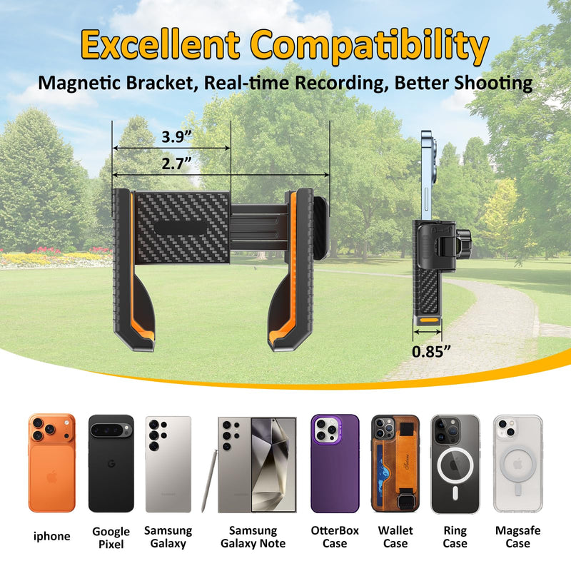 Falafa Magnetic Golf Cart Phone Holder, Universal Phone Mount 2-Pack | 360° Rotatable Magnetic Mount Fits EZGO, Club Car & Yamaha Carts, Compatible with iPhone, Galaxy, Google Pixel & More Orange-2 Pack