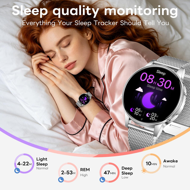 Smart Watch for Women, 1.27" HD Touchscreen Smartwatch with Bluetooth Call & Text Notification, 130+ Sport Modes, IP68 Waterproof Fitness Tracker with Heart Rate/Sleep Monitor, 3 Bands Silver-1