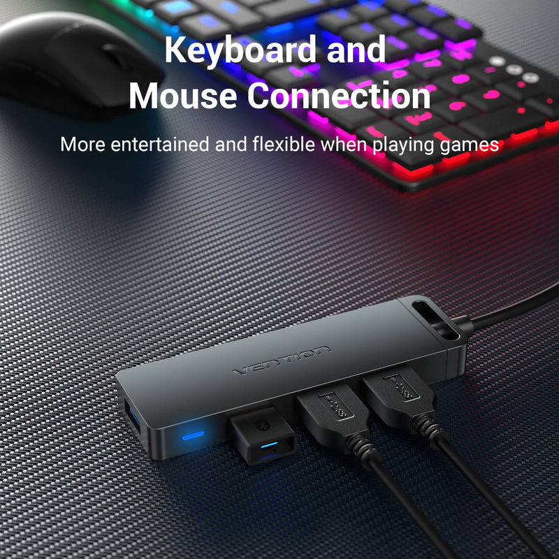 USB Hub, VENTION 4-Port USB 3.0 Hub Ultra-Slim Data USB Splitter Charging Supported Compatible with MacBook, Laptop, Surface Pro, PS4, PC, Flash Drive, Mobile HDD (0.5FT/0.15M) 0.5FT USB-A HUB