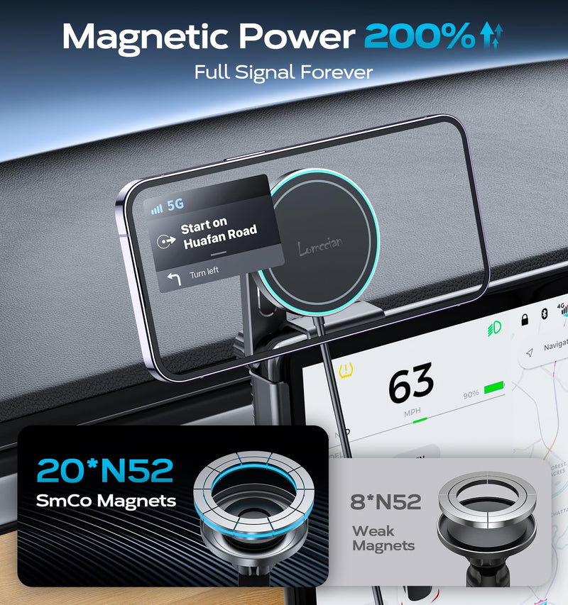 Tesla Phone Mount Wireless Charging for MagSafe, Magnetic Tesla Phone Holder for Tesla Model 3 Model Y, Tesla Model 3/Y Accessories 2023 Fits All Phones