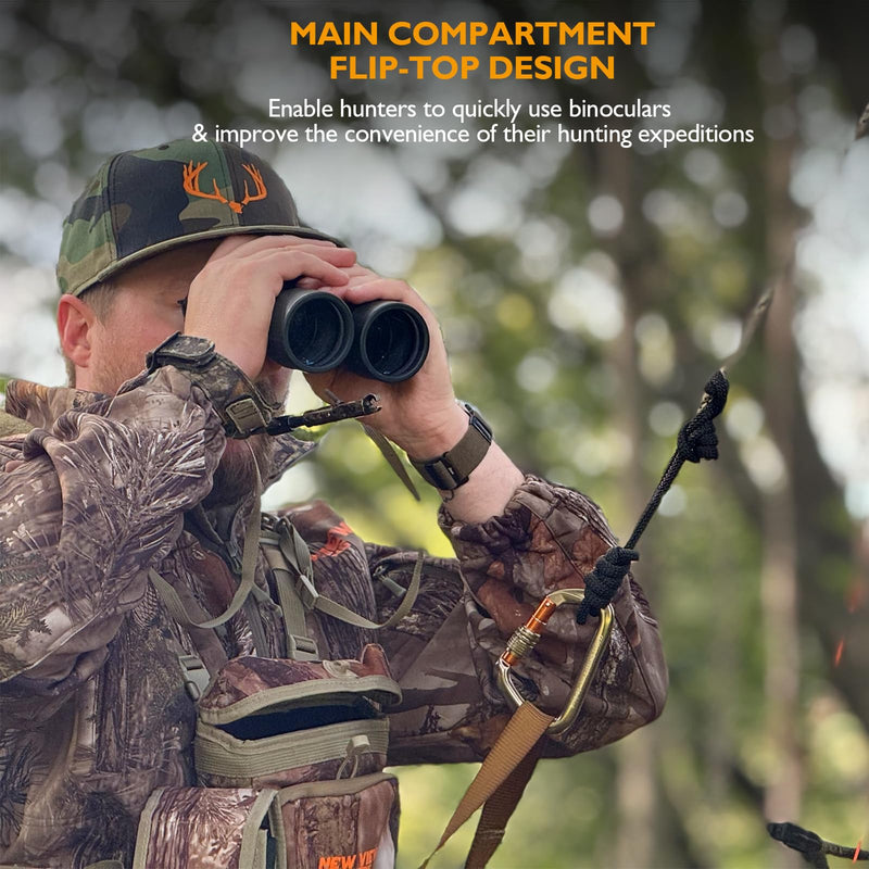 NEW VIEW Binocular Harness Chest Pack with Detachable Rangefinder Pouch,Adjustable Bino Harness&Rain Cover-Ideal for Hunting Large Camo Tree