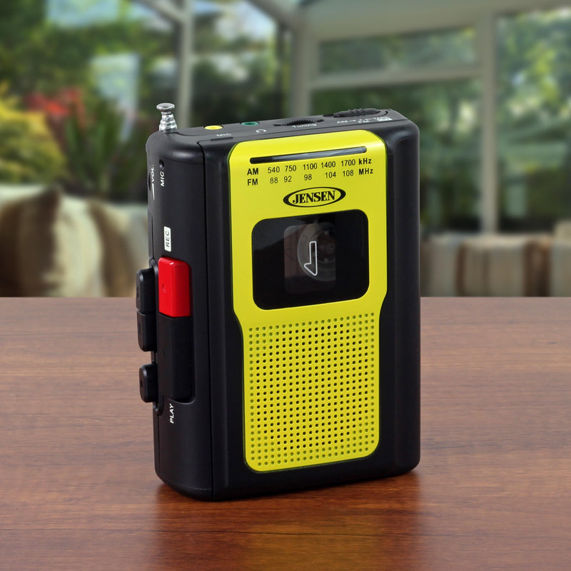 Jensen Retro Portable AM/FM Radio Personal Cassette Player Compact Lightweight Design Stereo AM/FM Radio Cassette Player/Recorder & Built in Speaker (Yellow) Yellow