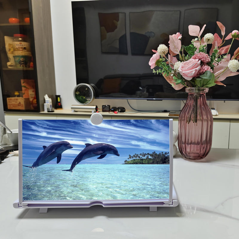 12" Mobile Phone Screen Magnifier，3D HD Mobile Phone Magnifier Projector Screen for Movies, Videos, Foldable Phone Stand with Screen Amplifier，Supports All Smartphones (White, 12 inches) White