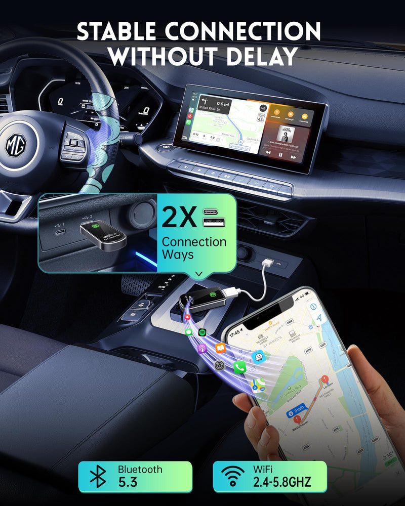 Wireless CarPlay Adapter- Mini Edition, Converts Factory Wired to Wireless CarPlay Dongle Plug & Play CarPlay Wireless Adapter for Apple iPhone iOS 10+ & Cars from 2015+(Brushed Cobalt Blue) Brushed Cobalt Blue