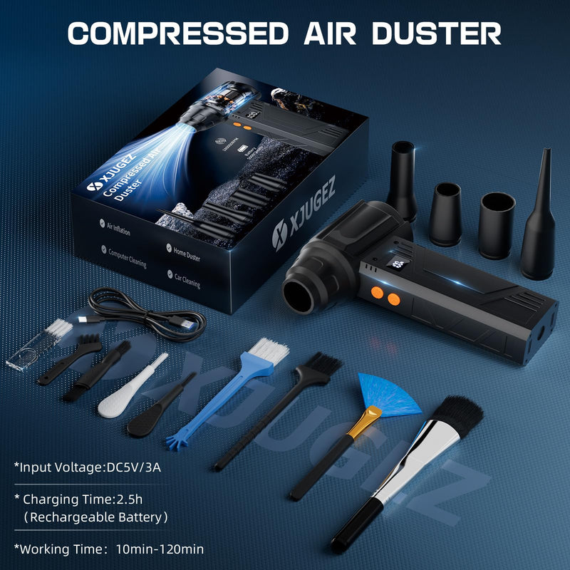 [AUSTRALIA] - Compressed Air Duster with Flashlight,180000RPM Electric Air Duster,4-Gear with Display High-Speed Electric Duster with Multi-Purpose Nozzles for Computer, Keyboard, Outdoor, House and Car 