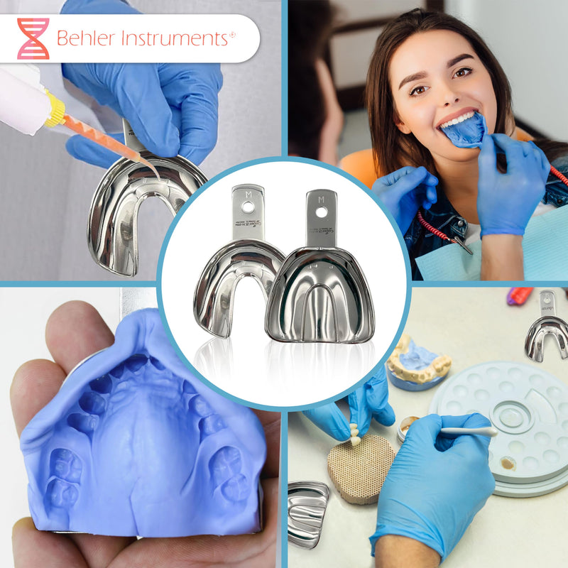 PACK Non Perforated Individual Impression Spoons for Toothless People, Upper and Lower - High Strength Stainless Steel - Essential Instrument for Dentists 8
