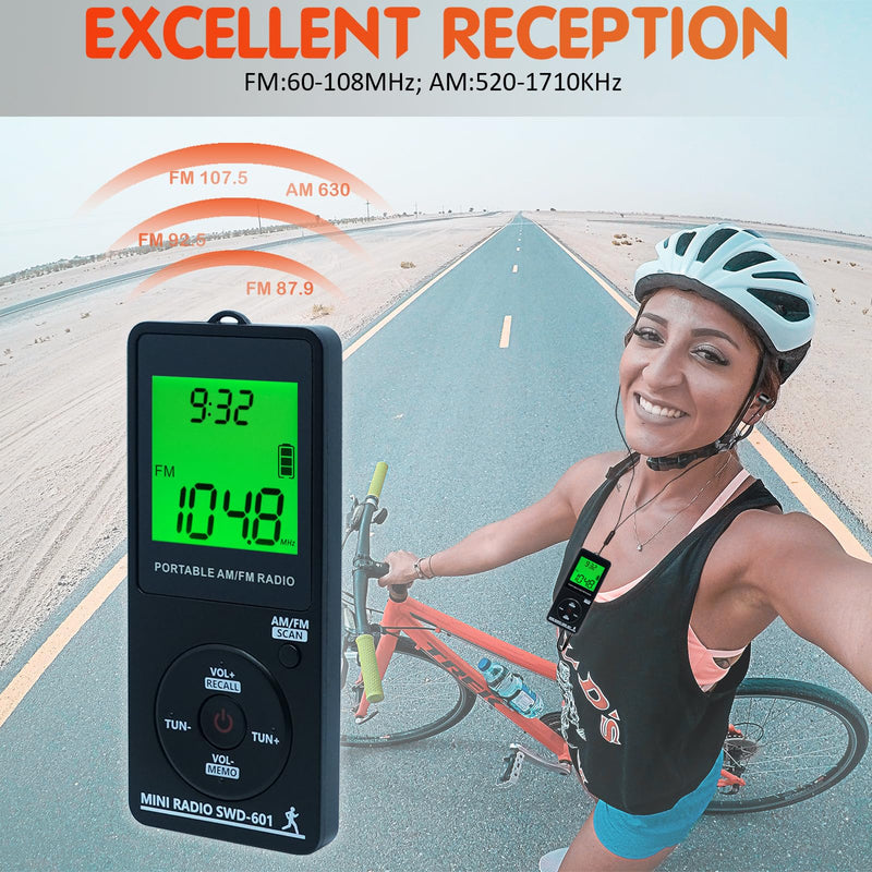 [AUSTRALIA] - AM/FM Personal Portable Mini Radio with Digital Tuning LCD Display and Backlight Time, SWDSTP Rechargeable Pocket Radio with Earphone and Belt Clip for Walking, Jogging 