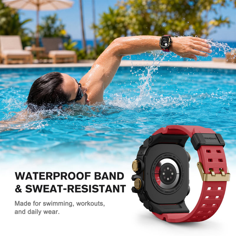 amBand Bands Case Screen Protector Compatible with Apple Watch Ultra 3/2/1 49mm for Men, M3 Rugged Protective Case with Band and 9H Tempered Glass for iWatch Ultra 49mm Men Red 49mm - Ultra 3/Ultra 2/Ultra