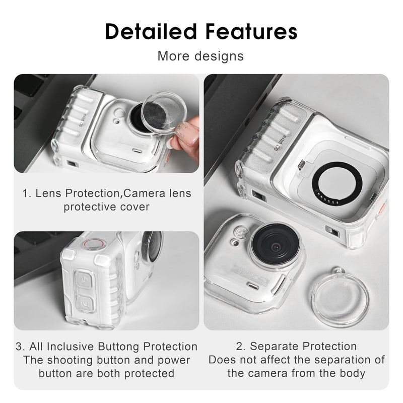 [AUSTRALIA] - STARTRC VCR Protective Cover Case for Insta 360 Go Ultra Accessories Shockproof Anti-Scratch Washable Transparent Cover Anti-Slip Dustproof Protection for Go Ultra with Lens Cap & Lanyard 