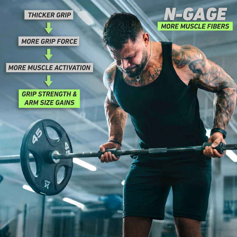 [AUSTRALIA] - N-Gage Grips – Patented Angled Barbell Thick Grips for Joint Support & Muscle Activation – Ergonomic Bar Attachments for Strength Training - Gym Accessories Manufactured in the USA (1 Pair) EZ (The Smaller Grips) 
