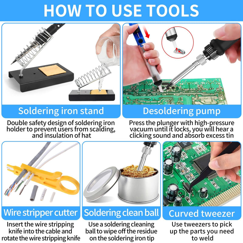 CIRULLI Soldering Iron Set 80 W (350 °C - 500 °C), 17-in-1 Soldering Set with On/Off Switch, 5 Soldering Tips, Desoldering Pump, Soldering Iron Stand, Tweezers, Soldering Iron for Electrical Work and