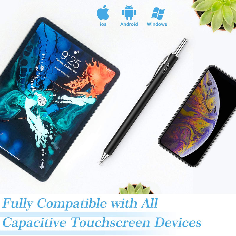 Mixoo Retractable Stylus for Touch Screens - High Sensitivity Universal Stylus Touch Screen Pen with 3 Replaceable Disc Tips for iPad iPhone and All Other Capacitive Tablets & Cell Phones (Black) Black