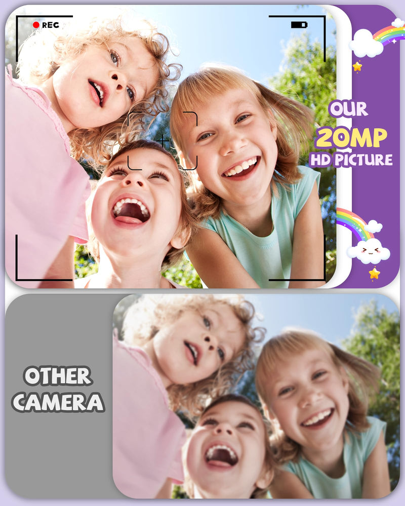 Kikapabi Kids Camera Toys Selfie Digital Camera for Kids Age 3-10 Video Camera with 32G SD Card Christmas Birthday Gifts for Girls (Purple) Purple