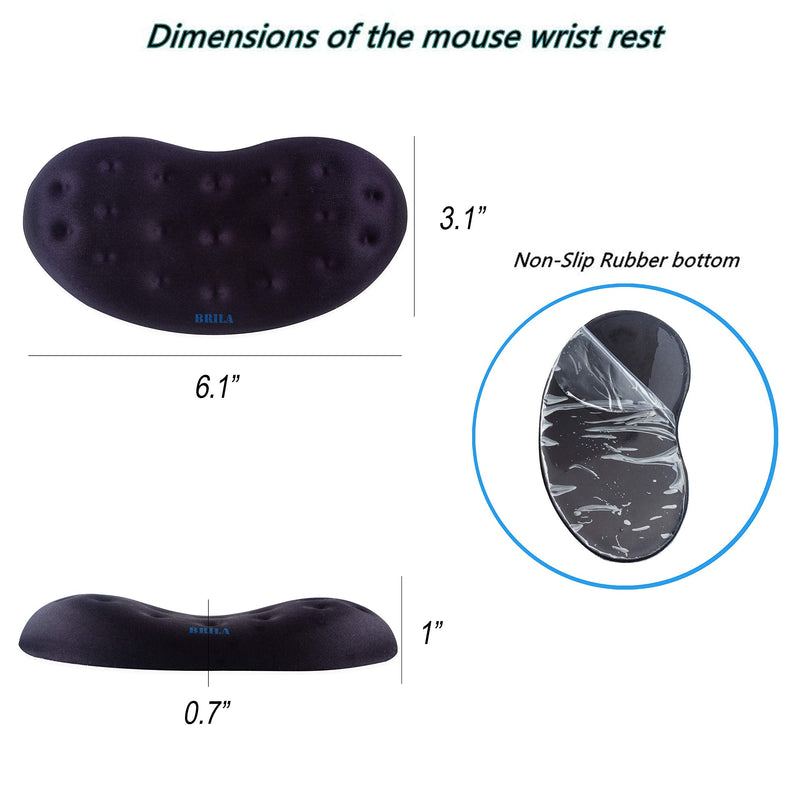 BRILA Upgraded Ergonomic Keyboard and Mouse Wrist Rest Support Cushion Pad Set - Comfy Soft Memory Foam Gel Padding & Non-Slip Palm/Hand/Wrist Pain Relief Rest Pad for Office Work, PC Gaming, Laptop Black Bundle