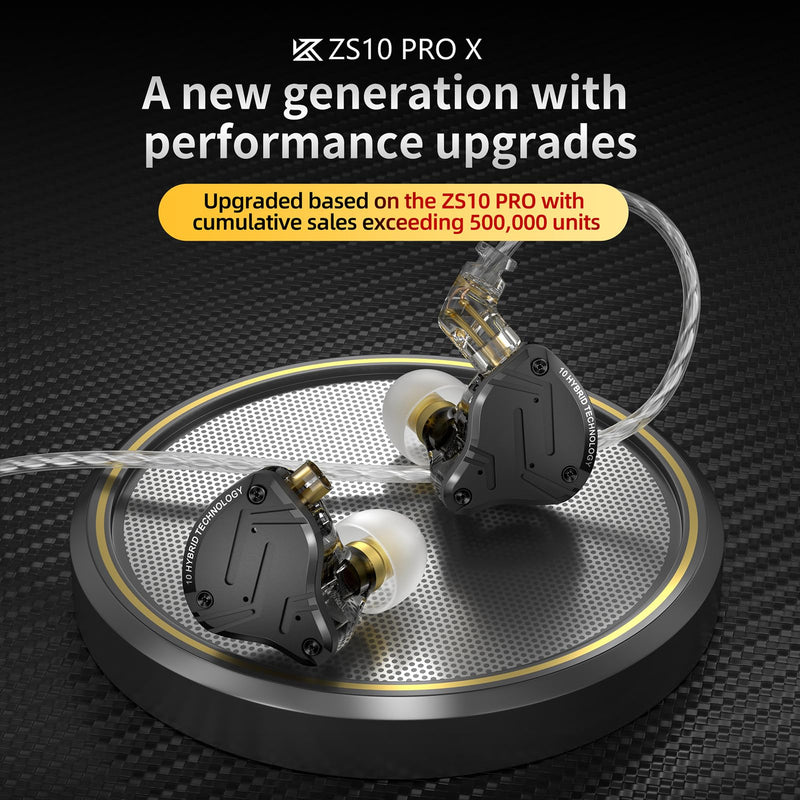 FEDAI KZ ZS10 Pro X in Ear Monitor Earphones, Upgraded 4BA 1DD KZ in Ear Monitor Headphone Multi Driver in Ear IEM Earphone with Alloy Faceplace,Silver-Plated Cable for Audiophile (Black, with Mic) Black