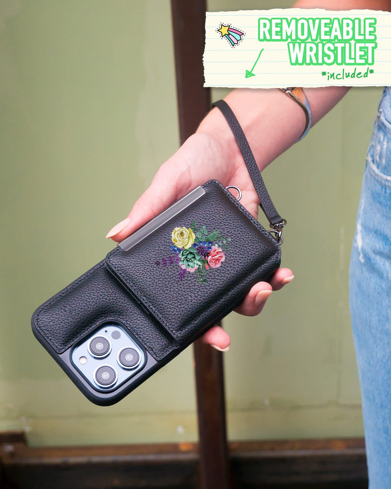 Smartish iPhone 14 Pro Max Crossbody Wallet Case - Dancing Queen [Purse/Clutch with Detachable Strap & Wristlet] Protective Cover with Credit Card Holder - Catch The Bouqet [Catch the Bouqet]