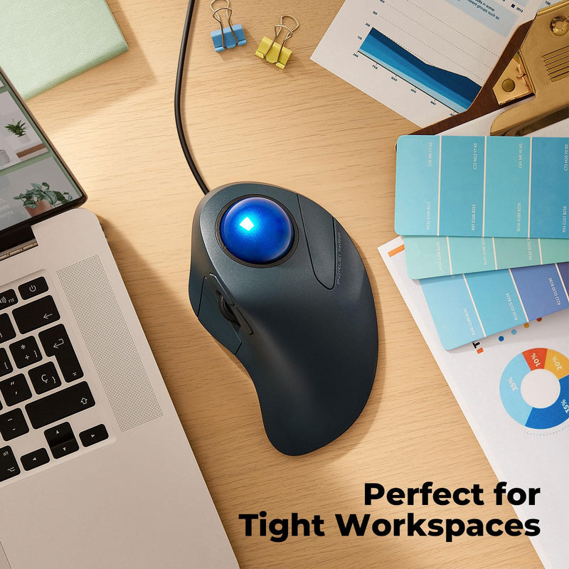 Wired Trackball Mouse for Large Hands, Ergonomic Design Reduces Wrist & Muscle Strain, Precision Tracking with Easy Index Finger Control, Compatible with PC, Laptop, Windows, Mac, Blue D-Blue