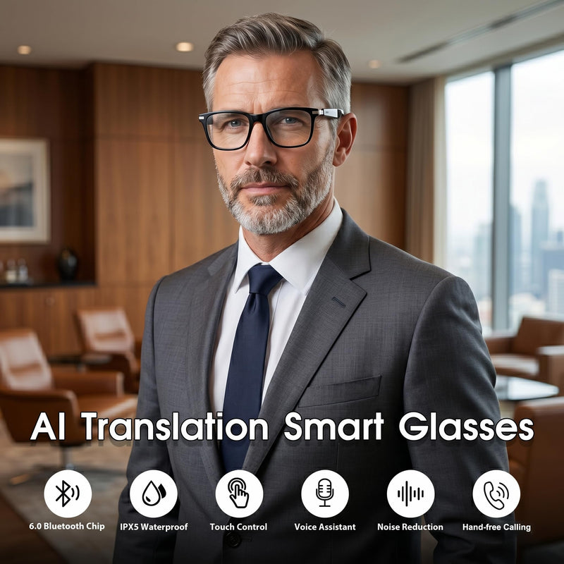 AI Smart Glasses for Men & Women, Bluetooth Smart Glasses with 165+ Languages, Photochromic Lenses, AI Assistant, Touch Control & IPX5 Water-Resistant for Travel & Work(Blue) Blue-AI
