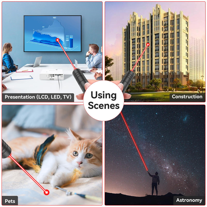 Rechargeable Red Laser Pointer High Power Laser Pointer Red Beam Light Rechargeable Laser Pen Long Range Distence Powerful Laser for TV/LED/LCD Screens, Astronomy/Construction/Meeting/Cats/Dogs-Black Black-Red Light
