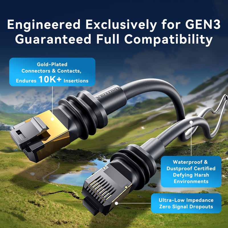 VENTION Starlink Gen 3 Bundle: 100ft Cat 7 Ethernet Cable & IP68 Waterproof Coupler for Max Speed & Reliability