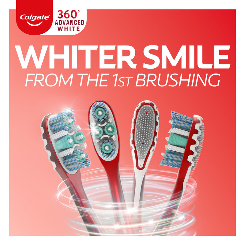 [AUSTRALIA] - Colgate 360 Optic White Advanced Whitening Toothbrush, Adult Medium Toothbrush with Whitening Cups, Helps Whiten Teeth and Removes Odor Causing Bacteria, 2 Pack 2 Count (Pack of 1) 