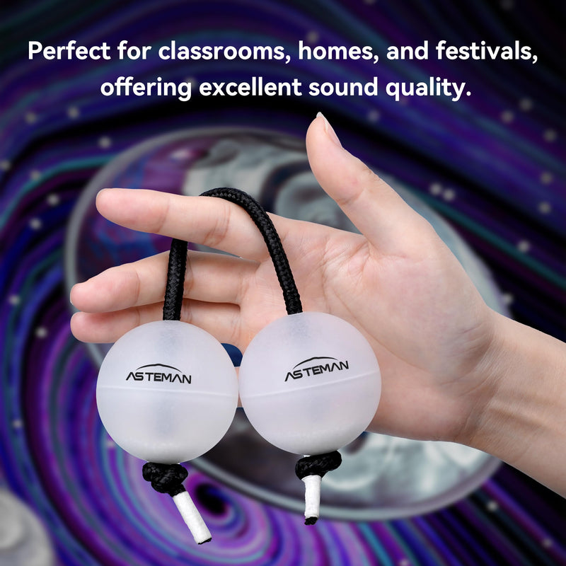 AS TEMAN Rhythm Ball Asalato Shaker Kashaka Percussion Instrument,Suitanle for Adult Beginners,White Balls with Black String(Single-Handed Two Balls)